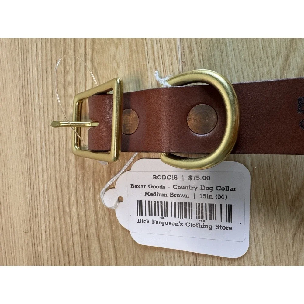 Bexar Goods Co Brown Leather Dog Collar Solid Brass Hardware USA 15